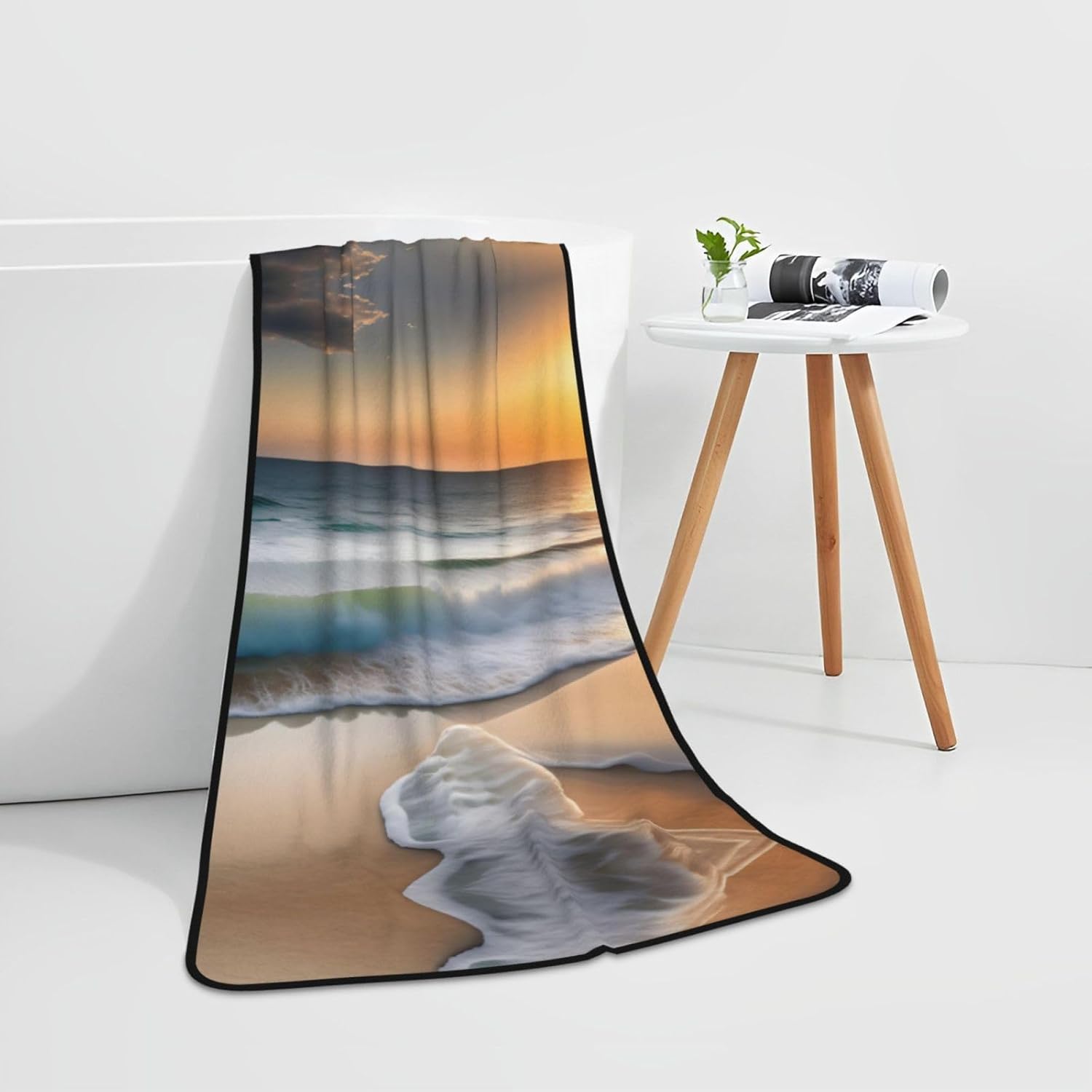 Sunset Over The Waves Coral Velvet Towel 27x55 In