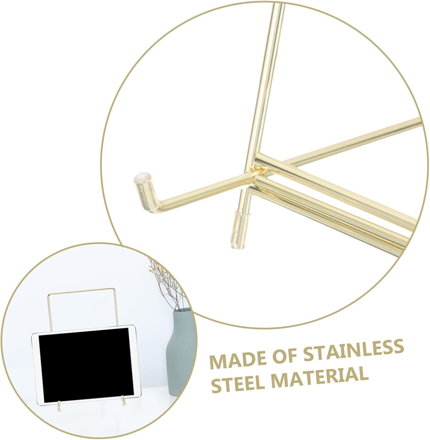 Elegant Gold Metal Plate Stand for Compact Recipe Book Art Display
