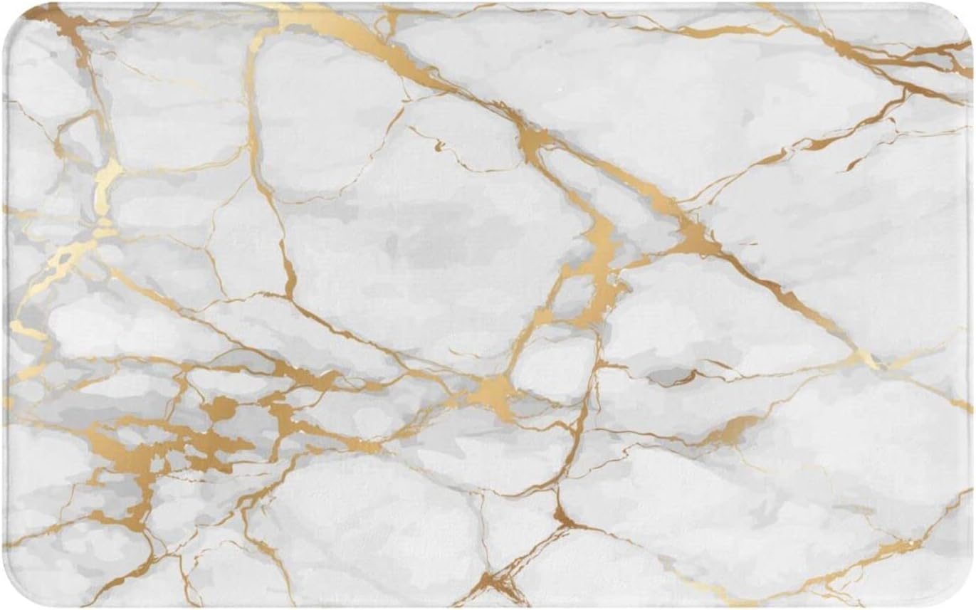 Premium Marble Bath Mat WhiteGrey - Soft Non-Slip and Quick Absorption