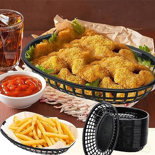 50-Piece Black Plastic Bread Basket Set for Fast Food Restaurant Use