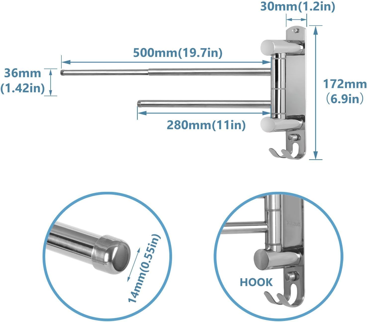 Adjustable Towel Rack JSVER Stainless Steel