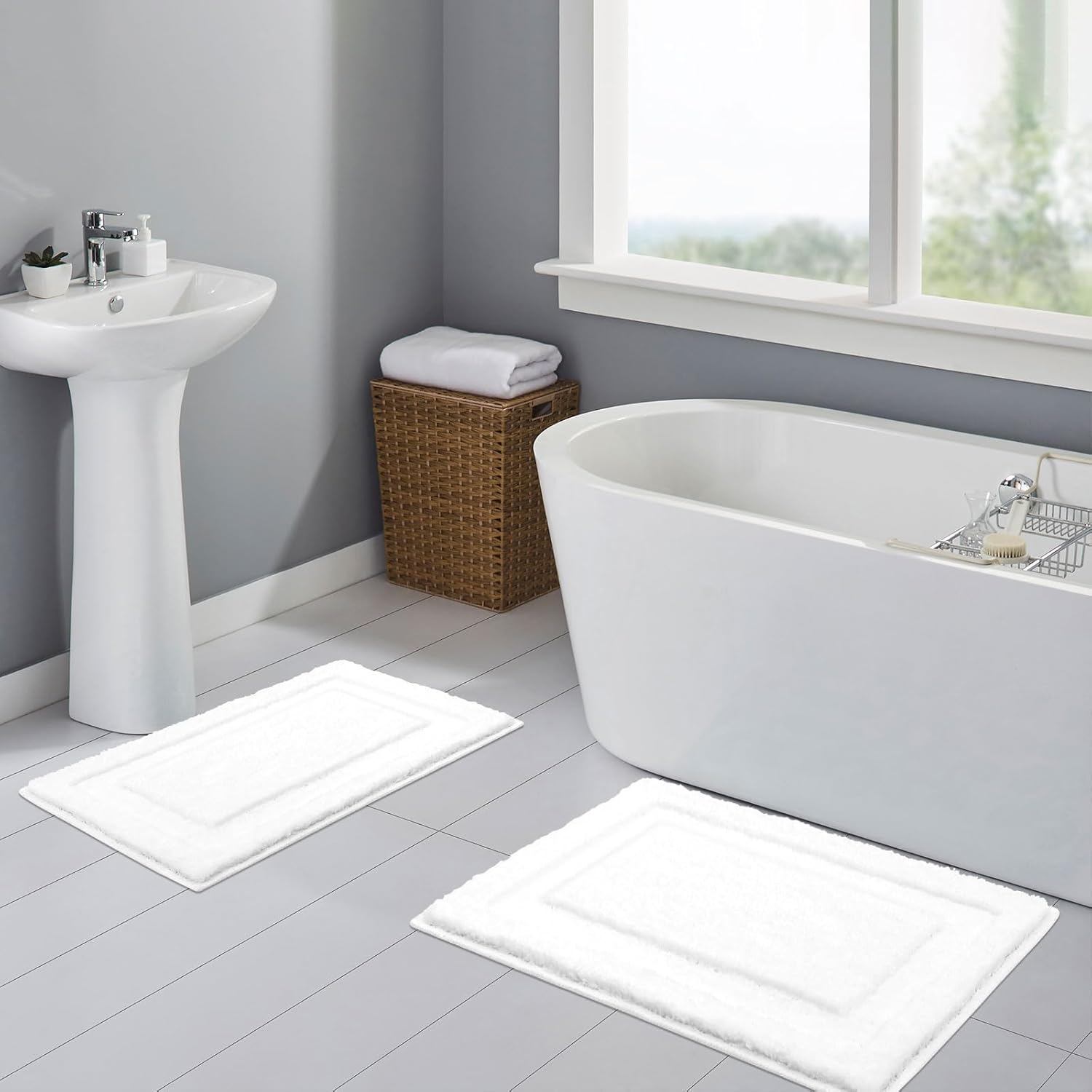 Luxurious Soft Microfiber Bathroom Rugs Set 2 Pieces 16x24 20x32 inch