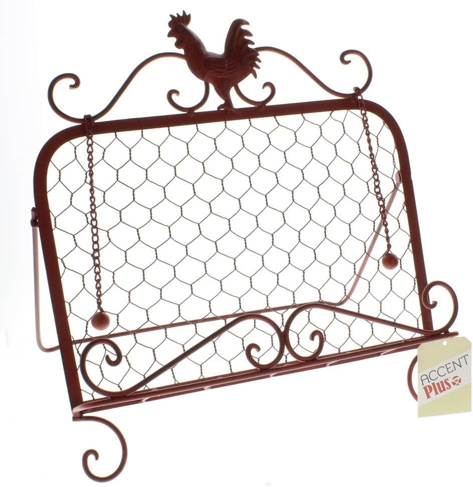 Rustic Metal Rooster Kitchen Stand for Cookbooks