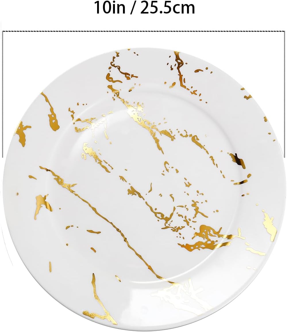 Elegant 10-Inch White Gold Ceramic Dinner Plates Set of 6