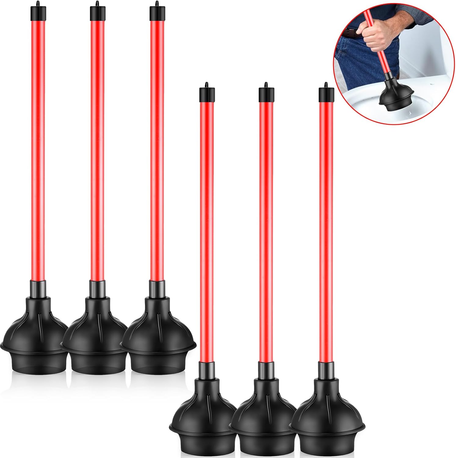 Domeni 6-Piece Heavy Duty Toilet Plunger Set Black Red Design