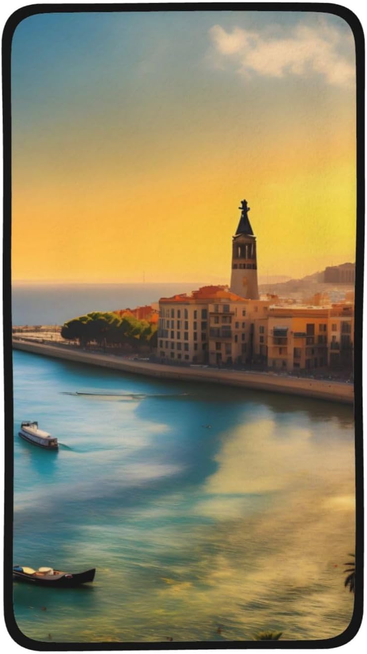 Sunset by the River Coral Velvet Towel 16x28in