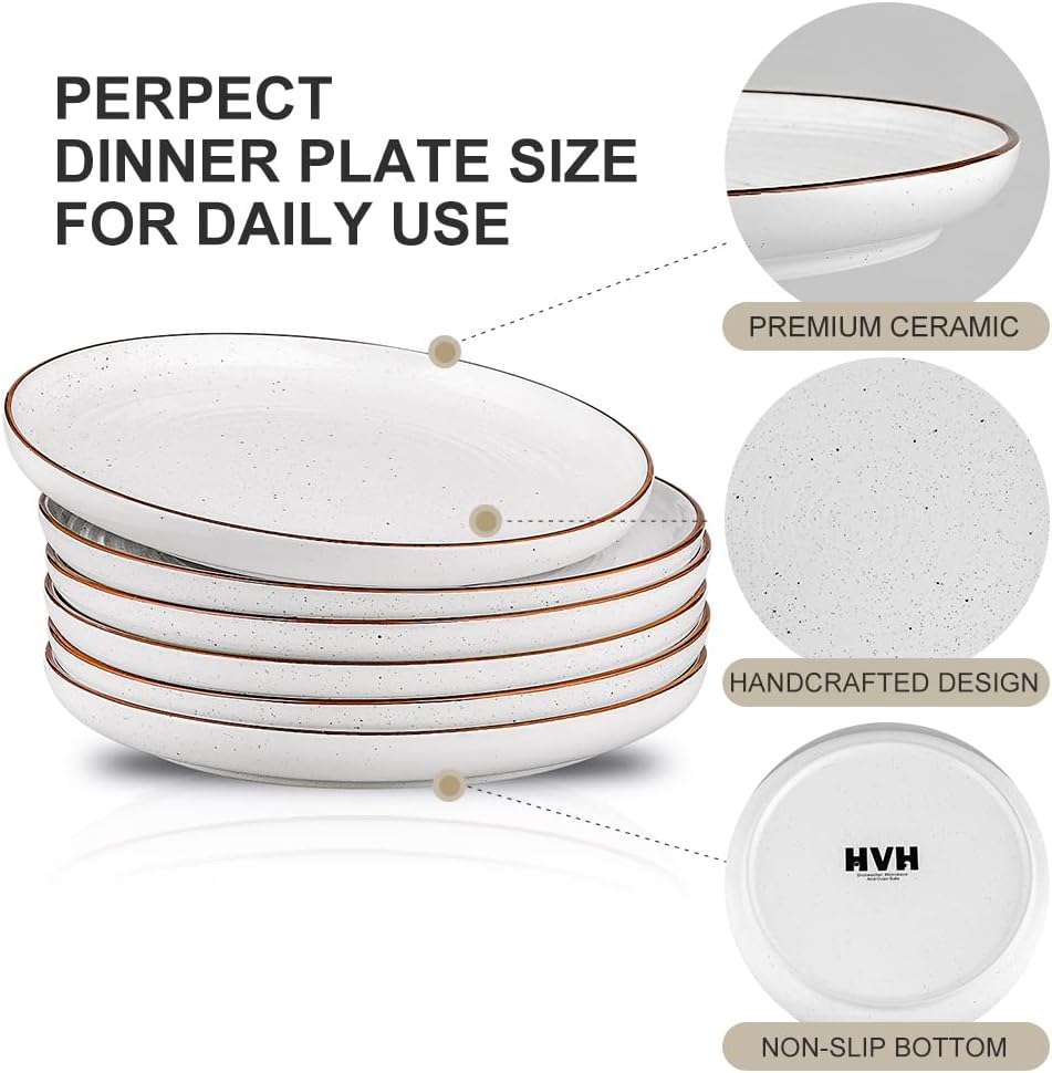 HVH Ceramic Dinner Plate Set 1025-inch White Farmhouse Style