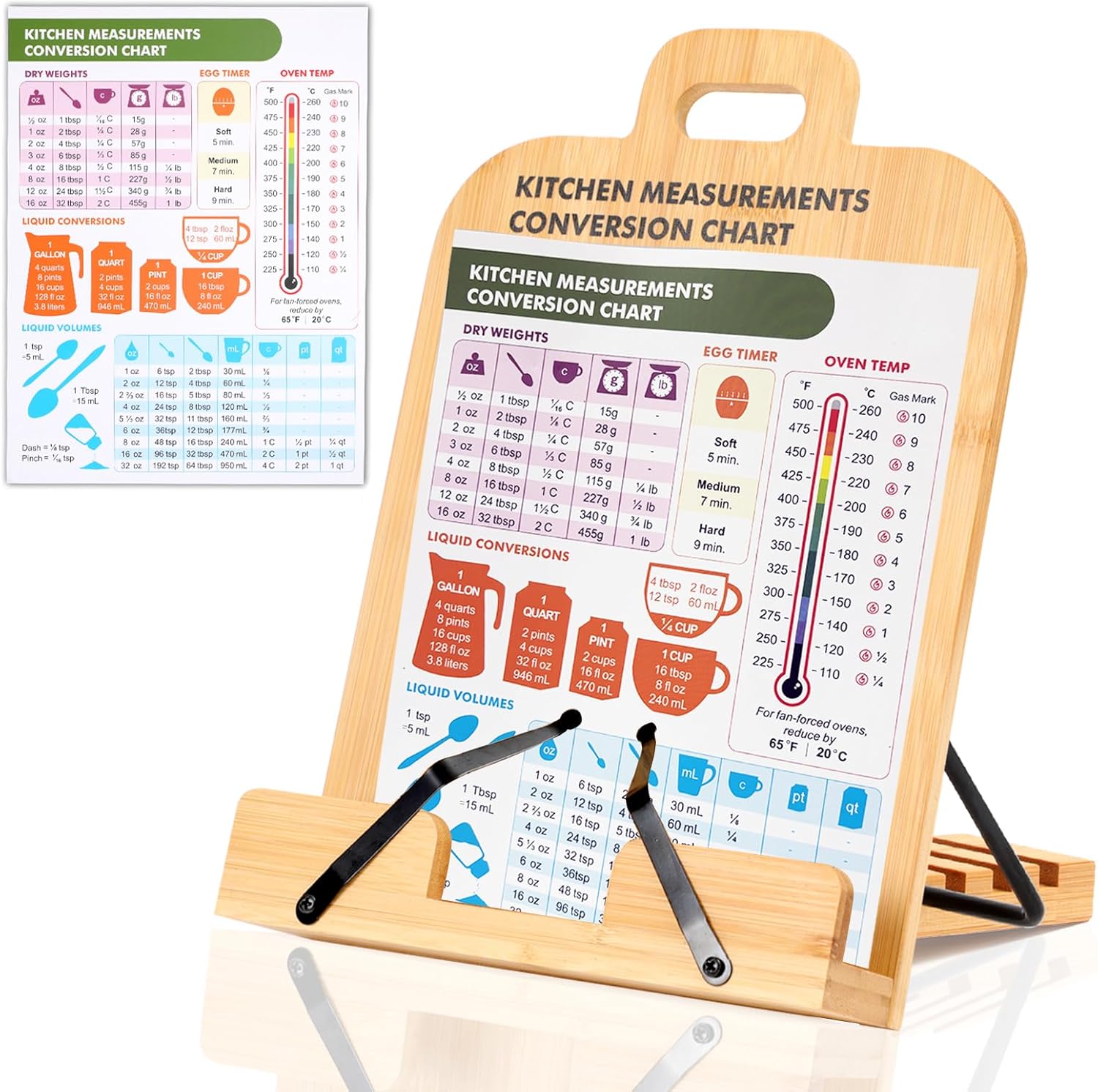 Bamboo Kitchen Cookbook Stand with Conversion Chart