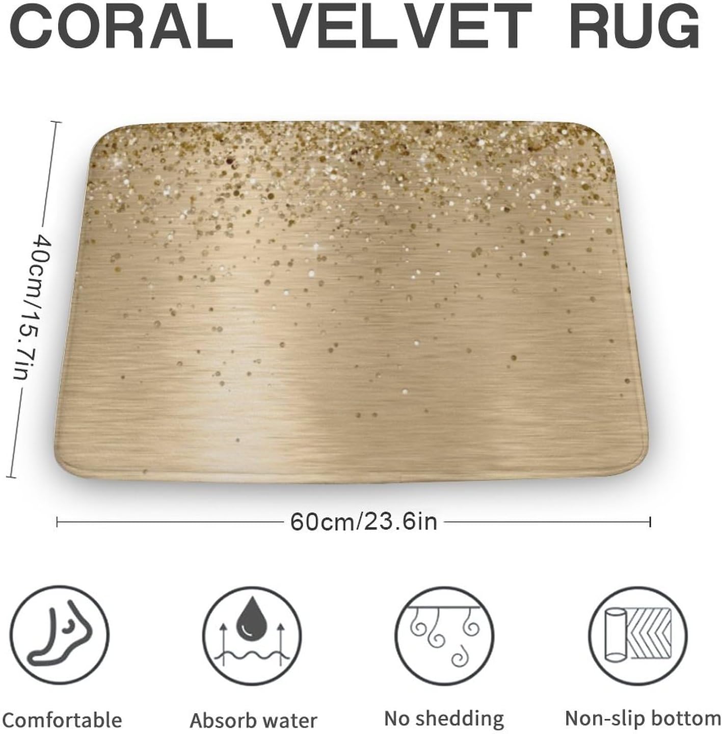 Luxury Gold Bathroom Rug Soft Non-Slip Absorbent for Home Travel