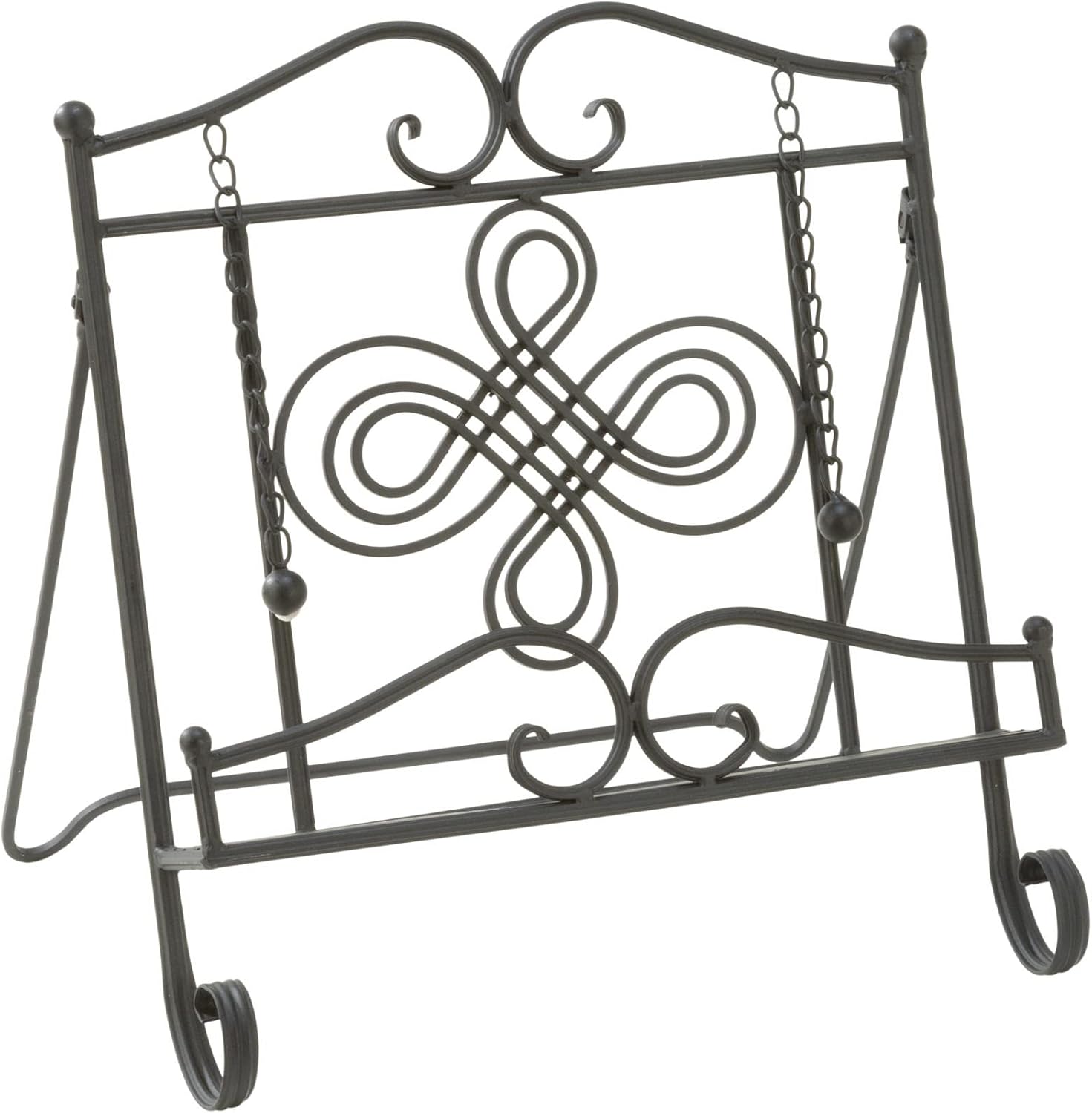 Sturdy Black Metal Cookbook Stand with Swirl Design