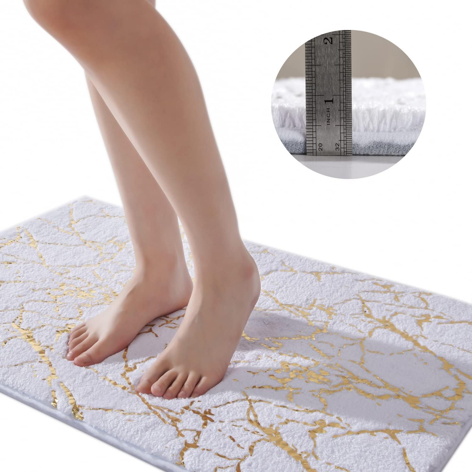 QJHOMO Marble Bathroom Rug White and Gold Decor