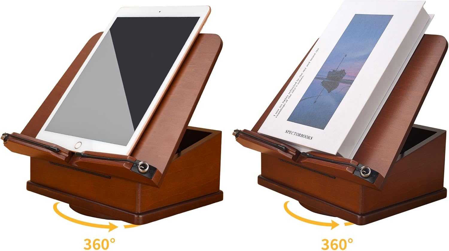 tjBally - Large Wooden Book Stand with Dual-Purpose Storage System