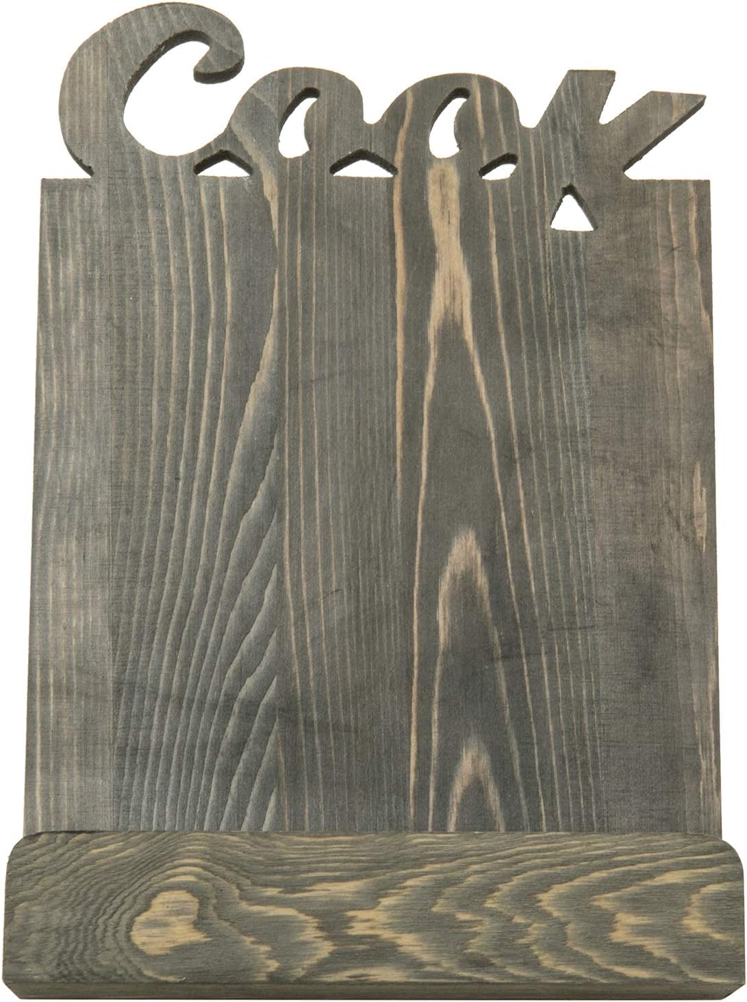 Functional Solid Wooden Cookbook Holder with Kickstand Decorative Letters Gray