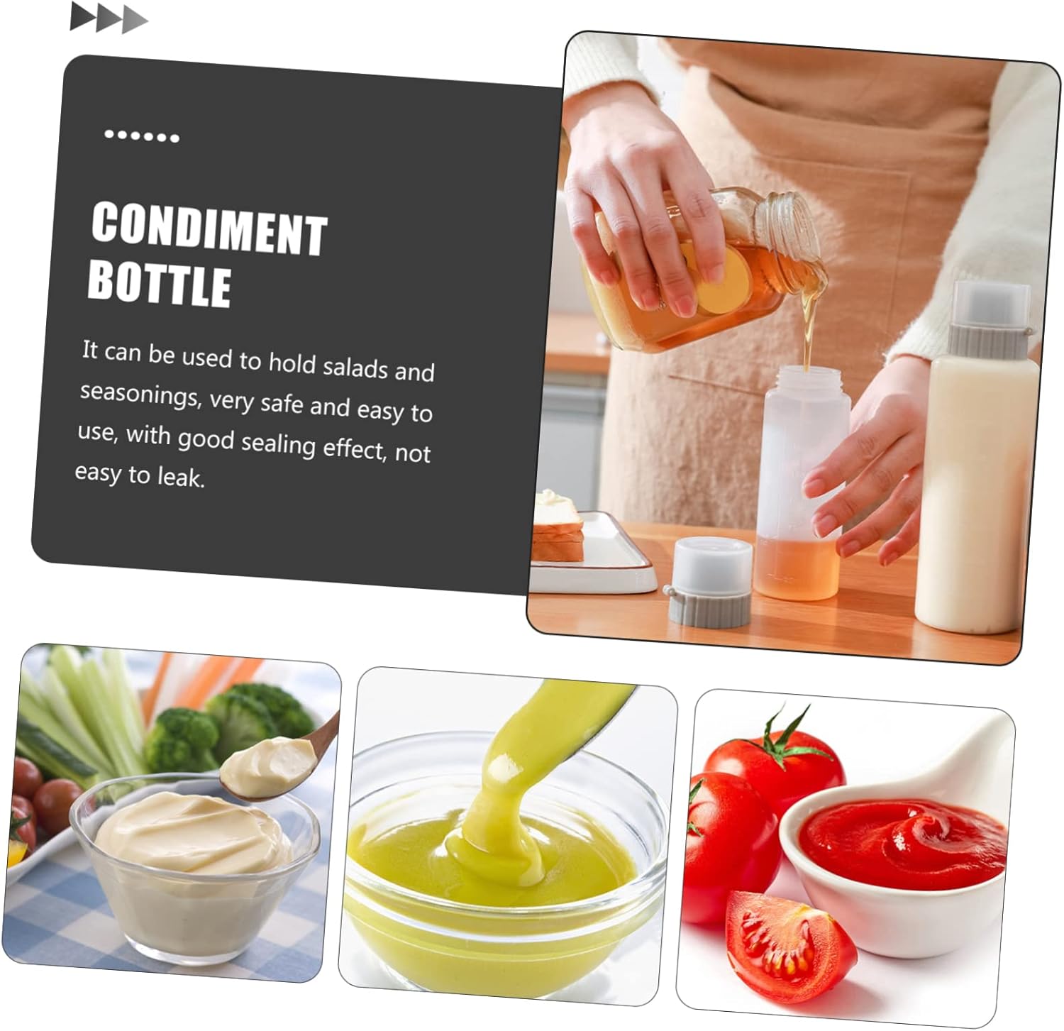 Safe Leak-Proof Squeeze Bottles for Dressing Sauce 350ml x4
