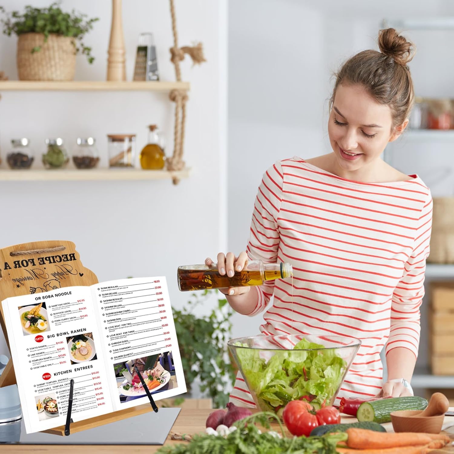Elegant Bamboo Cookbook Stand for Newlyweds
