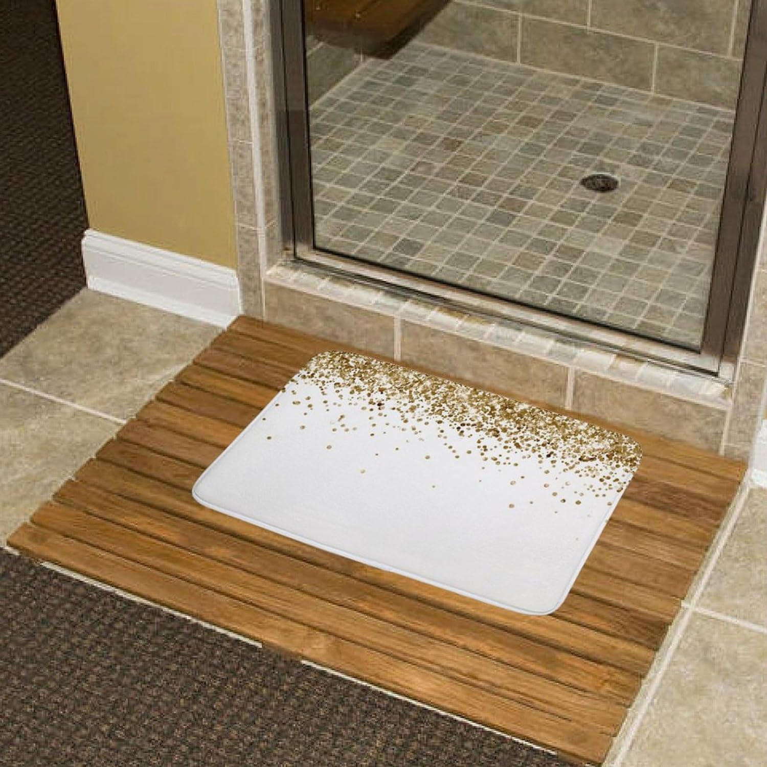 White Gold Glitter Bath Mat Rug 30x20
