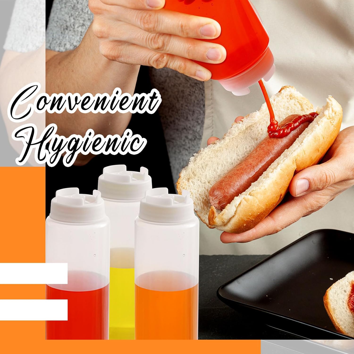 16 Pcs 32 oz Condiment Squeeze Bottles for Restaurant Kitchen