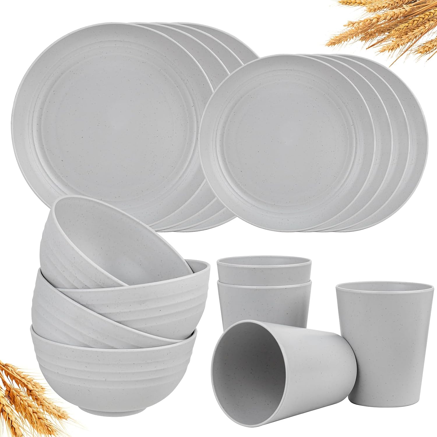 16-Piece Wheat Straw Dinnerware Set Plastic Dinnerware Reusable Tableware for 4