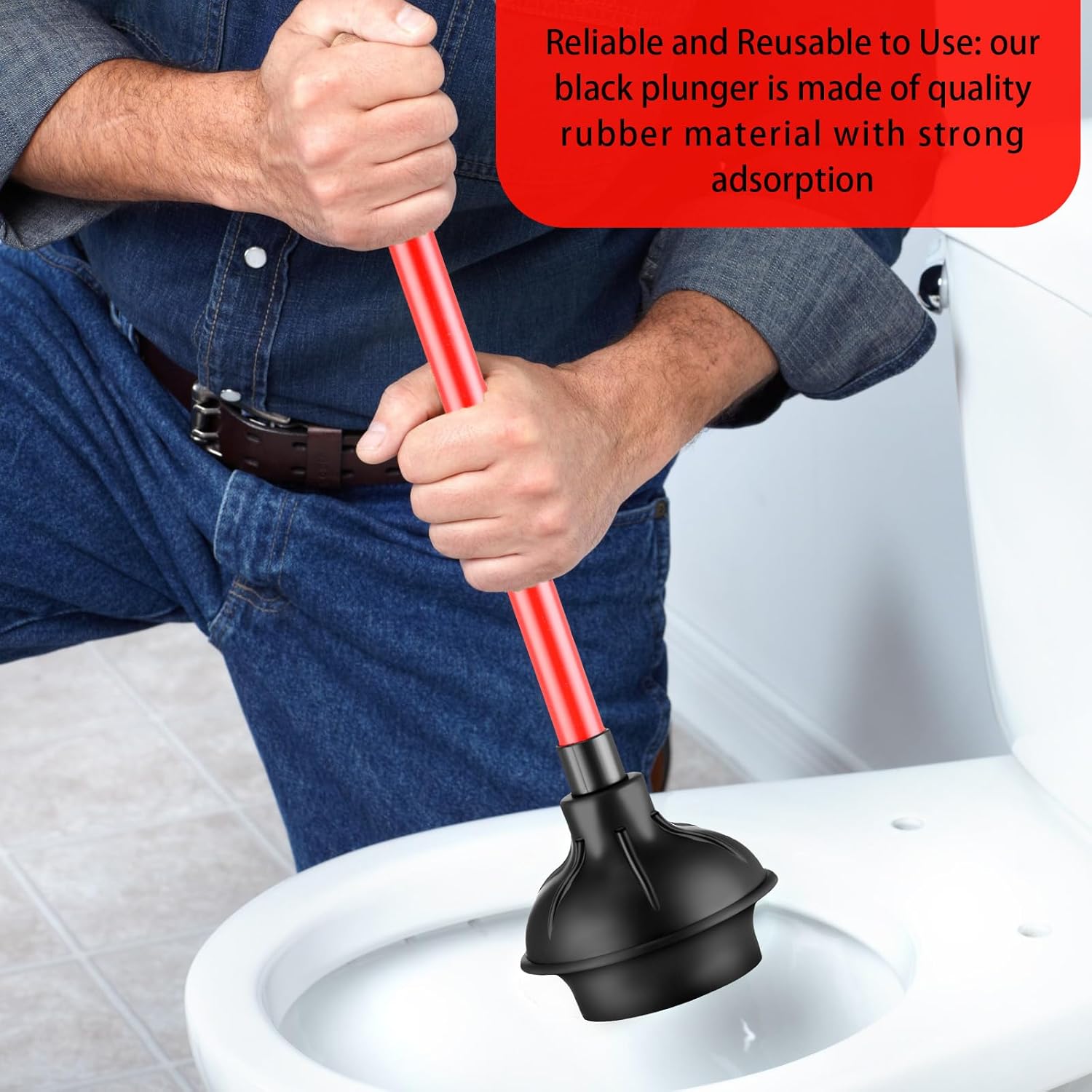 Domeni 6-Piece Heavy Duty Toilet Plunger Set Black Red Design