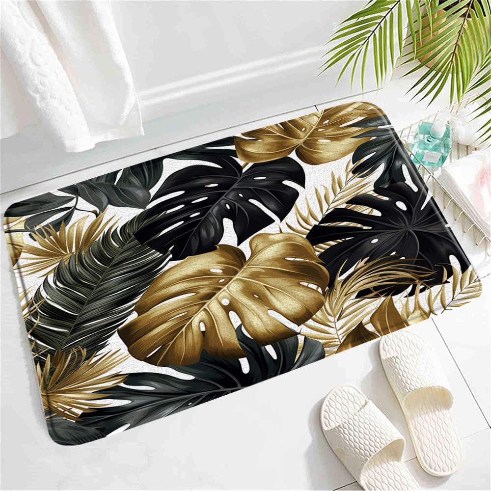 Start Living like a Pro Black Gold Palm Leaf Bath Mat