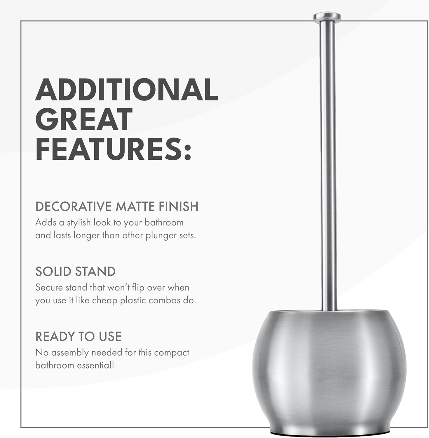 Stylish Stainless Steel Toilet Plunger with Holder for Bathroom