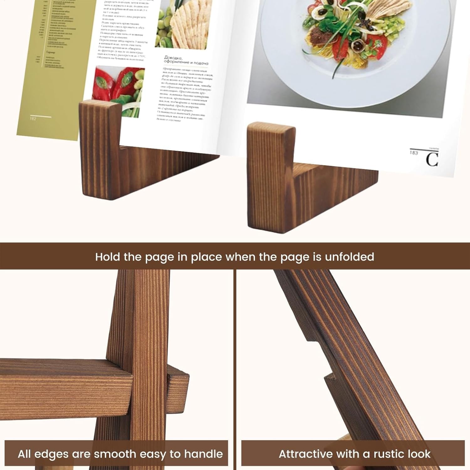 Premium Handmade Wooden Kitchen Cookbook Stand for Easy Reading Storage