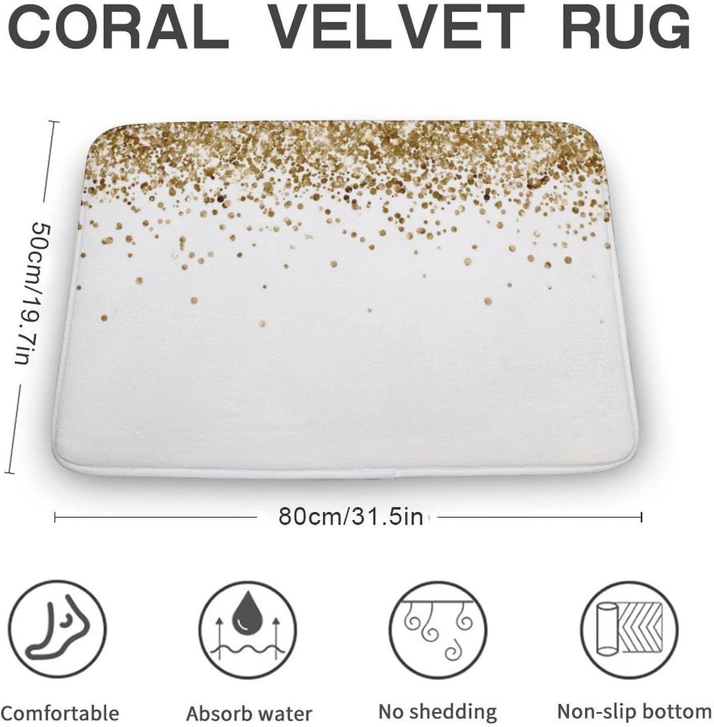 White Gold Glitter Bath Mat Rug 30x20