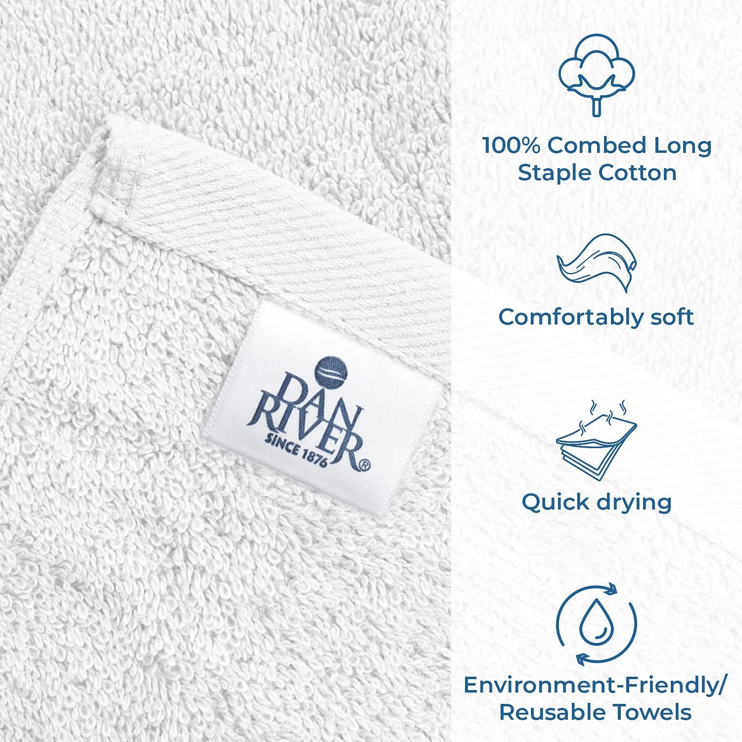 DAN RIVER Premium Bath Towels 27x54 Inches 4 Pack White 550 GSM