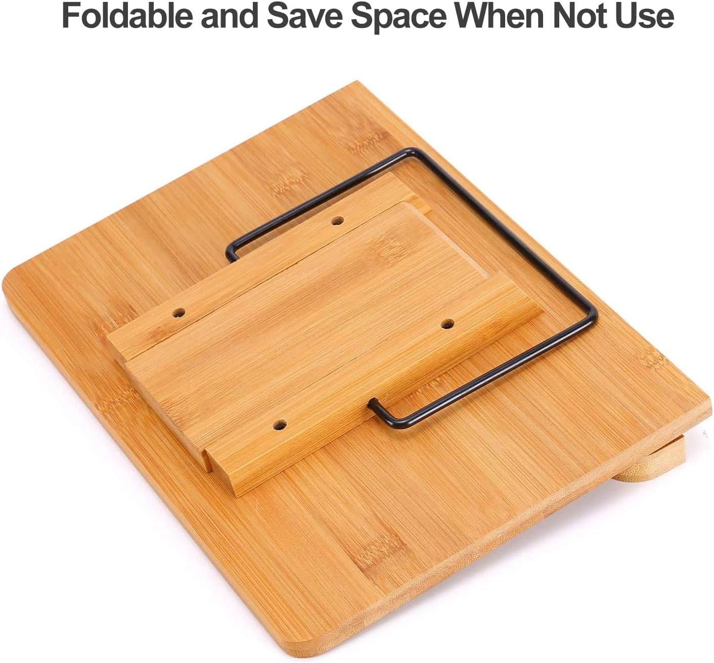 MEGREZ Bamboo Cookbook Stand with Page Clips 6 Height Adjustable