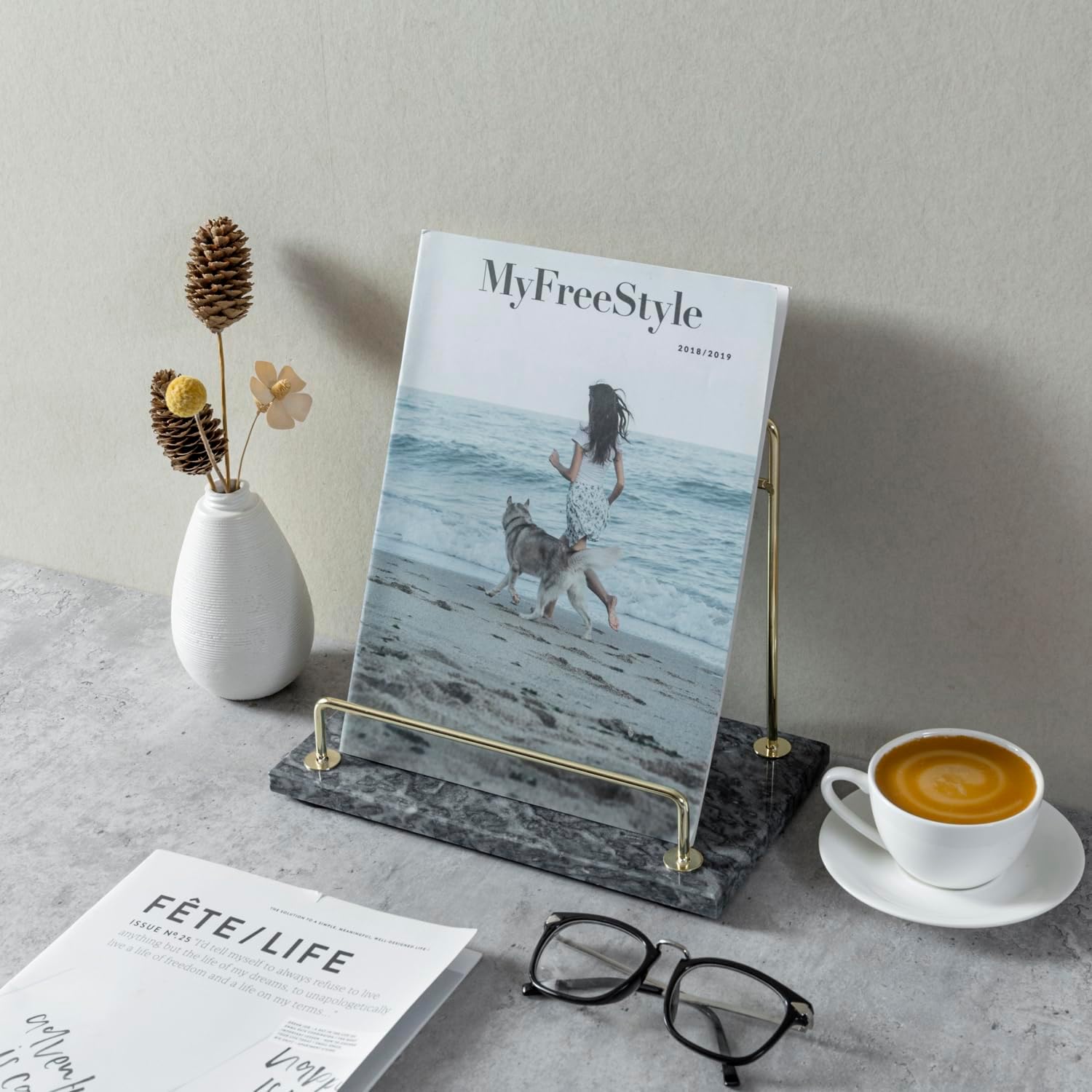 MyGift Modern Black Marble cookbook stand