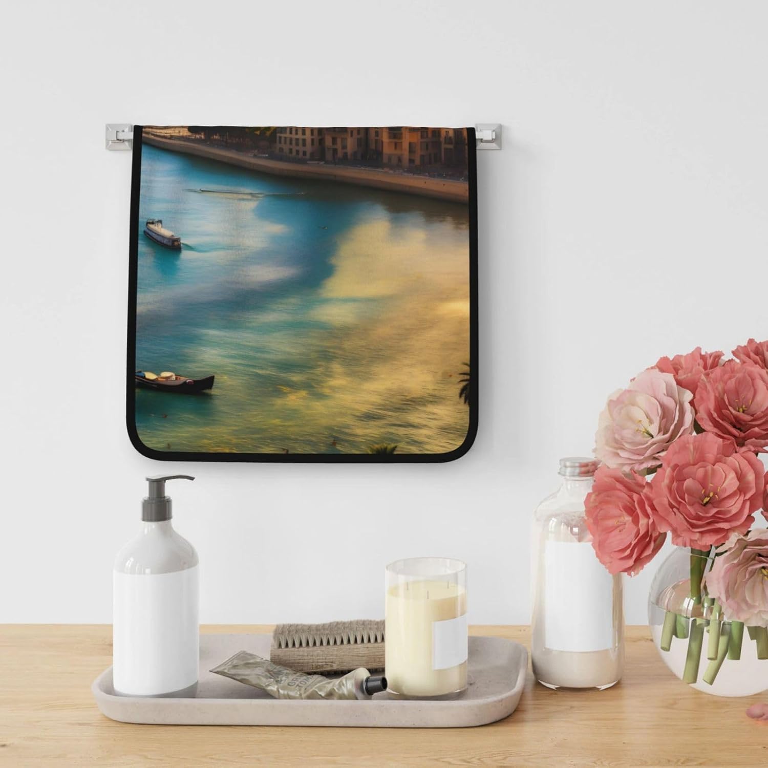Sunset by the River Coral Velvet Towel 16x28in
