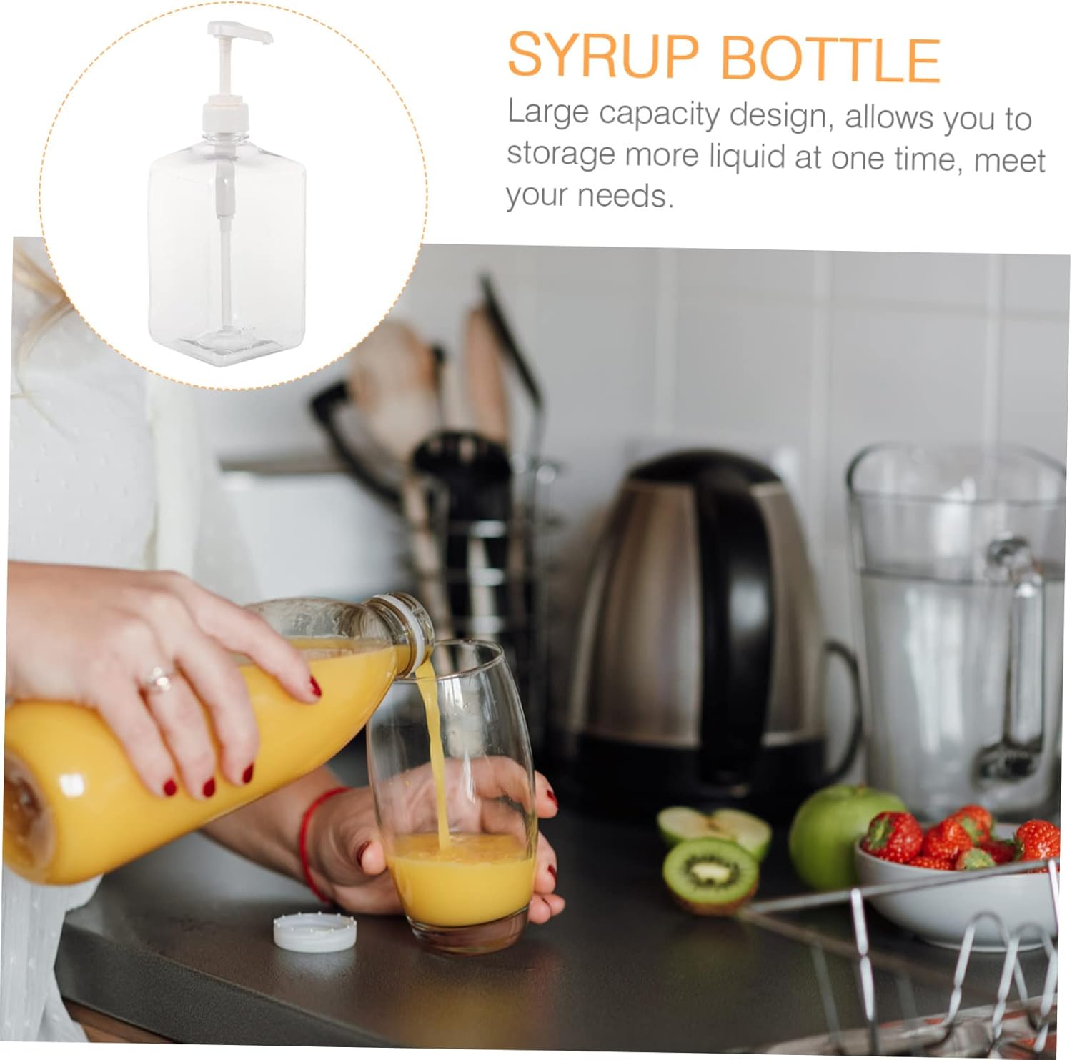 Cabilock 1600ml Transparent Plastic Syrup Dispenser
