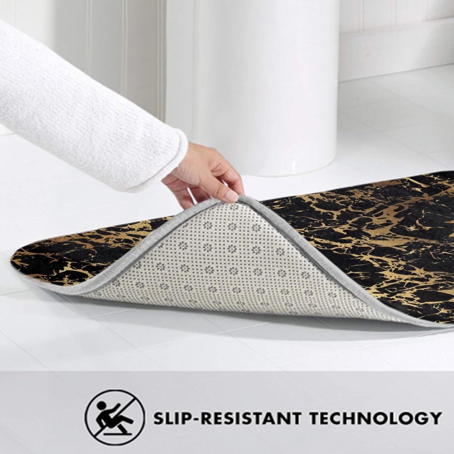 Sleek Gold Black Bath Mat Set - Perfect for Home Bathroom
