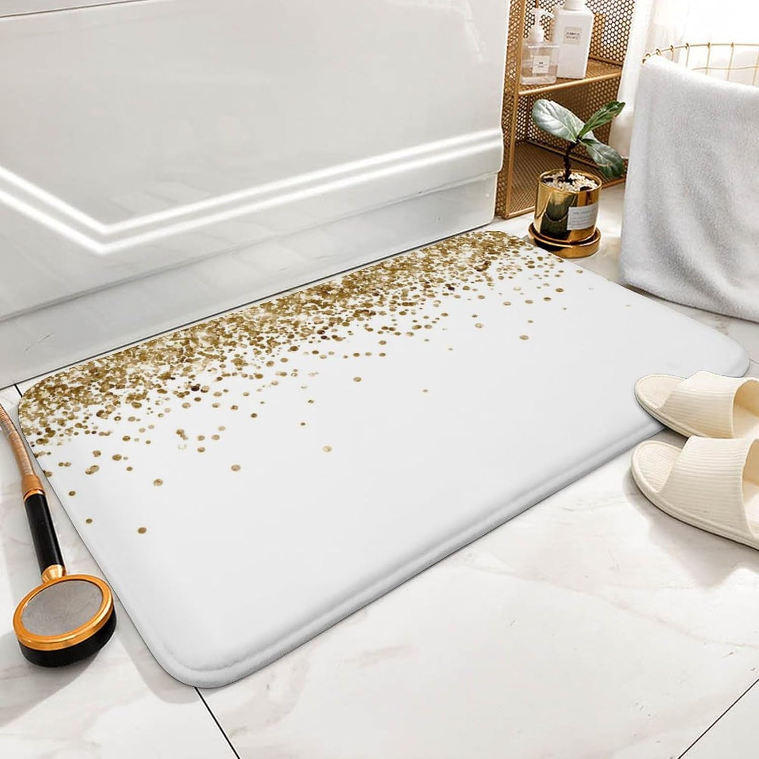 White Gold Glitter Bath Mat Rug 30x20