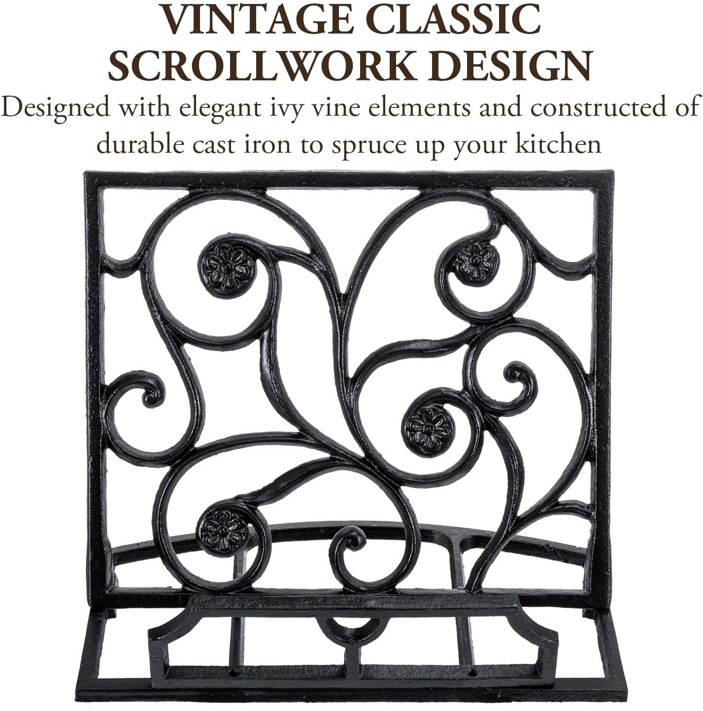 Stylish Black Cast Iron Cookbook Holder for Kitchen Use