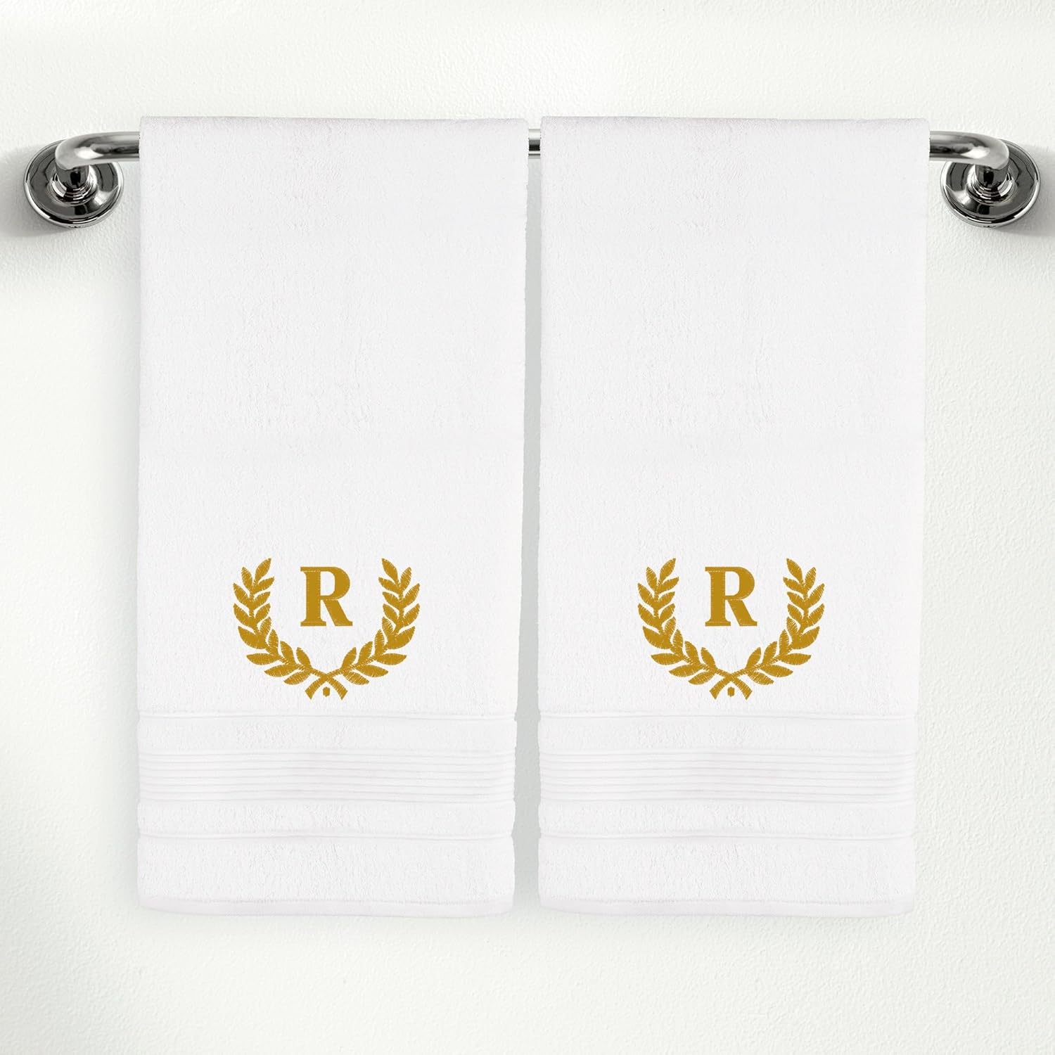 Personalized Custom Monogrammed White Bath Towels Set - 2 Piece