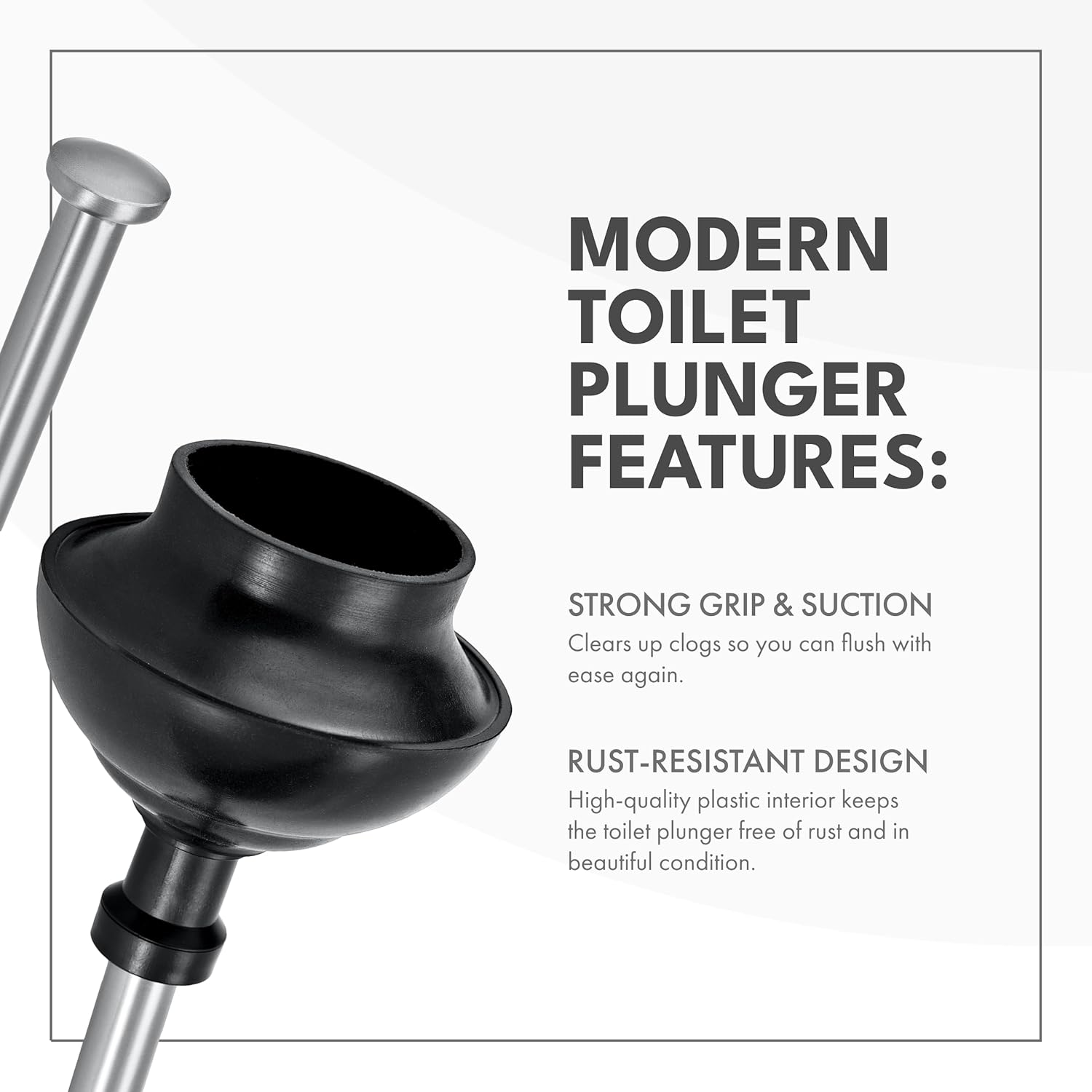 Stylish Stainless Steel Toilet Plunger with Holder for Bathroom