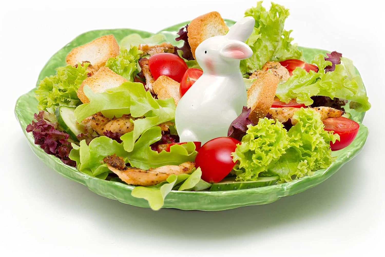 Green Cabbage Ceramic Dinner Plate with Rabbit