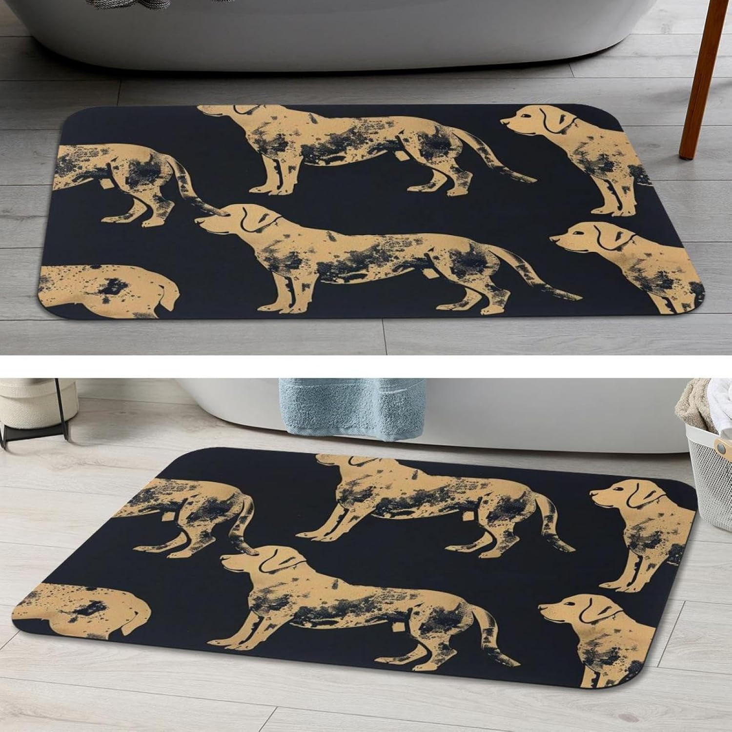 Etoenbrc Non-Slip Soft Memory Foam Bath Mat Yellow Pet Dog Pattern
