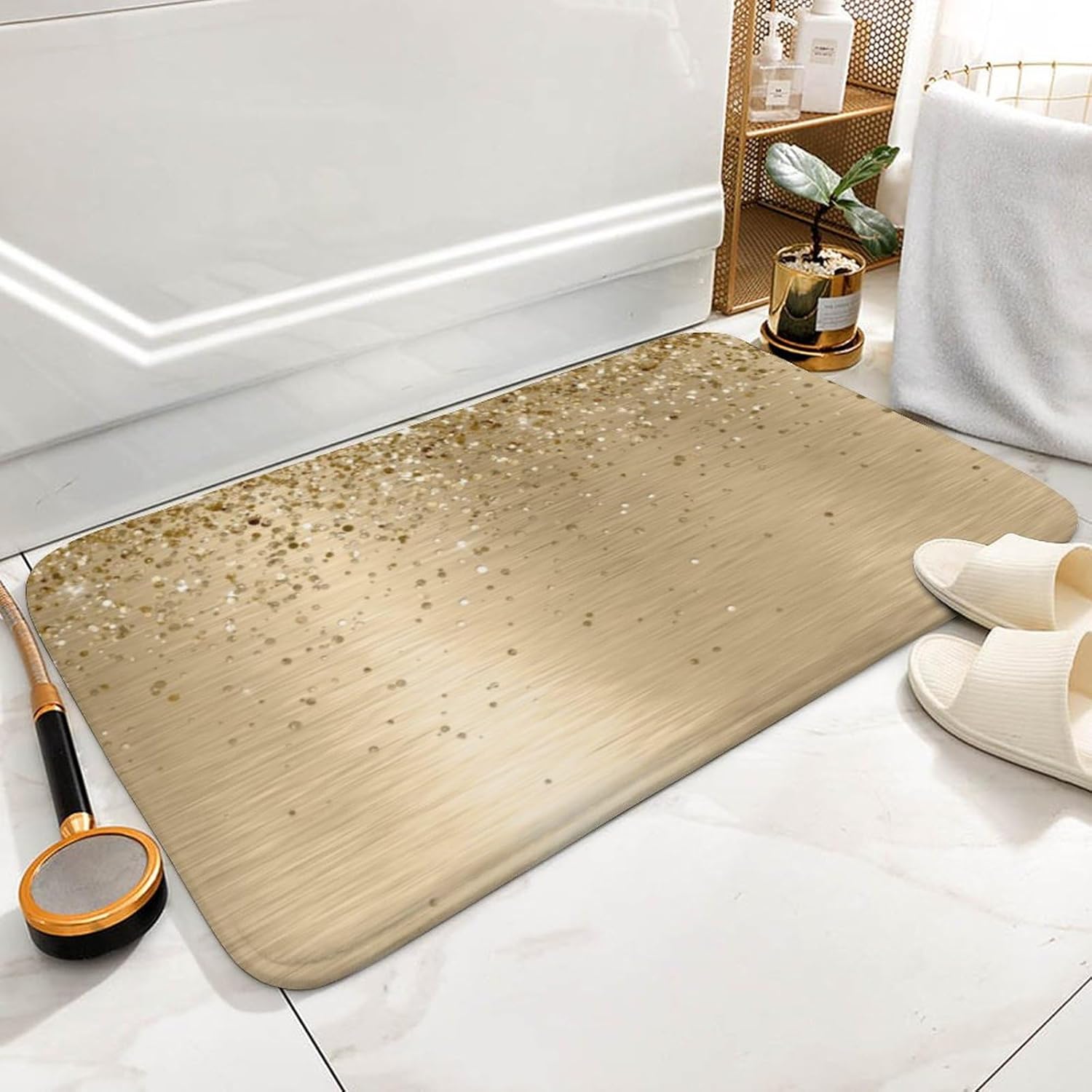 Luxury Gold Bathroom Rug Soft Non-Slip Absorbent for Home Travel