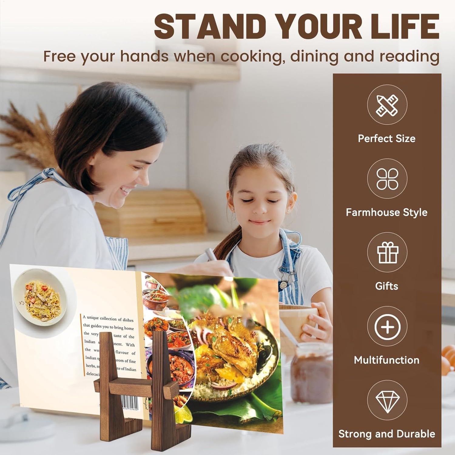 Sturdy Wooden Kitchen Cookbook Stand for Tablets Photos