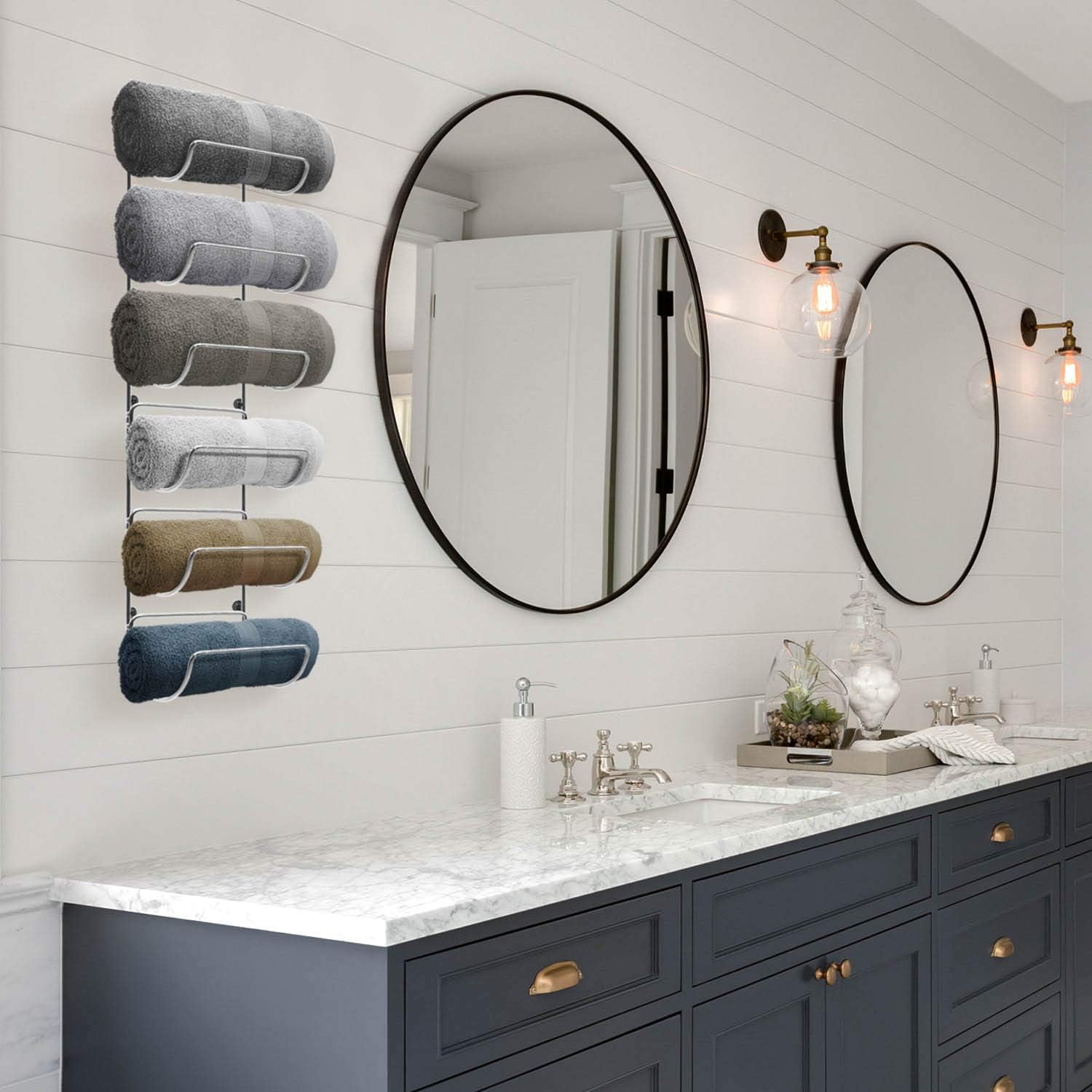 Sorbus Wall-Mounted Towel Rack 6 Compartment - Silver