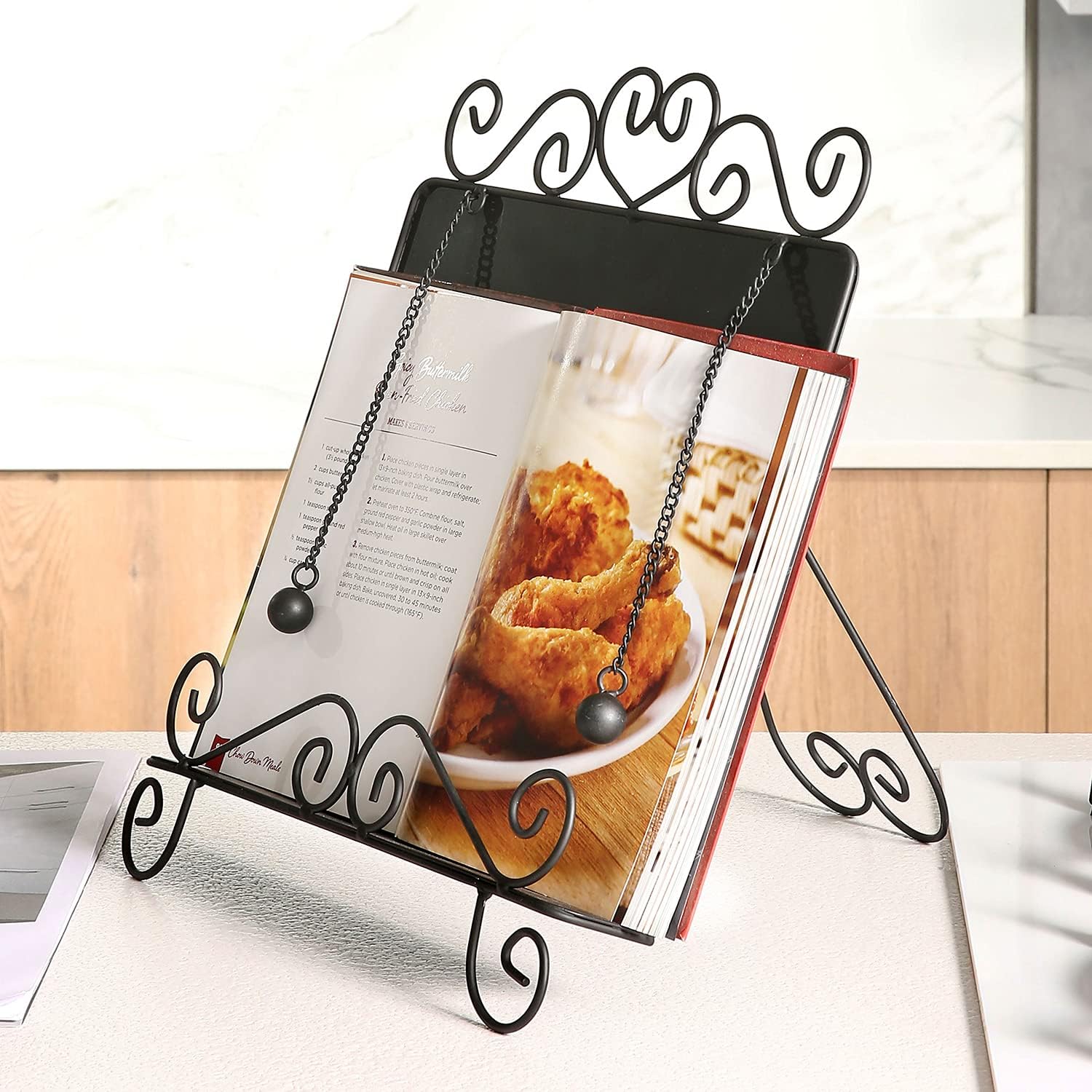 MyGift Black Metal Kitchen Cookbook Stand