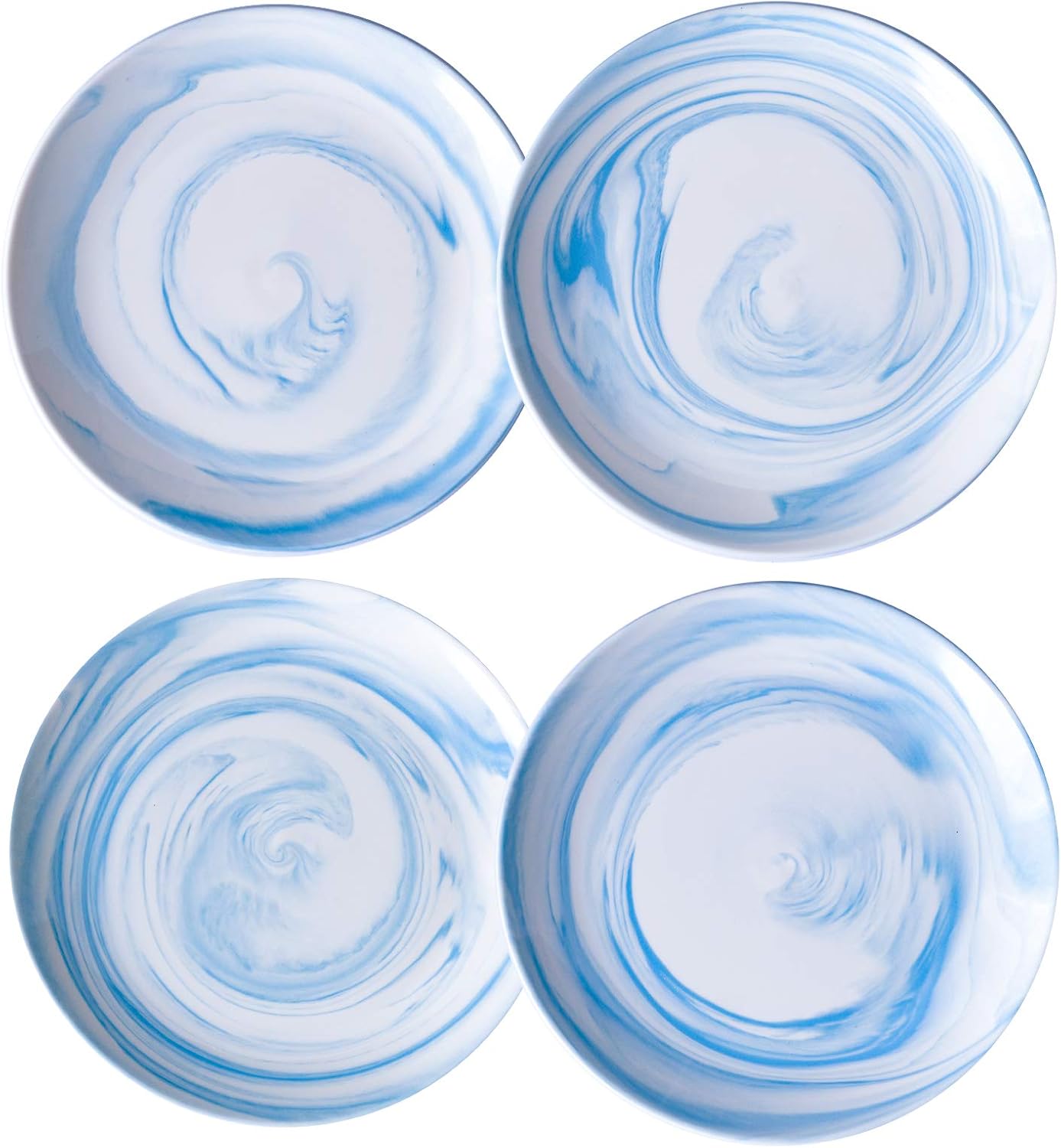 Yundu Blue Marbles 8-inch Ceramic Plates Set of 4 - Microwave Dishwasher Safe