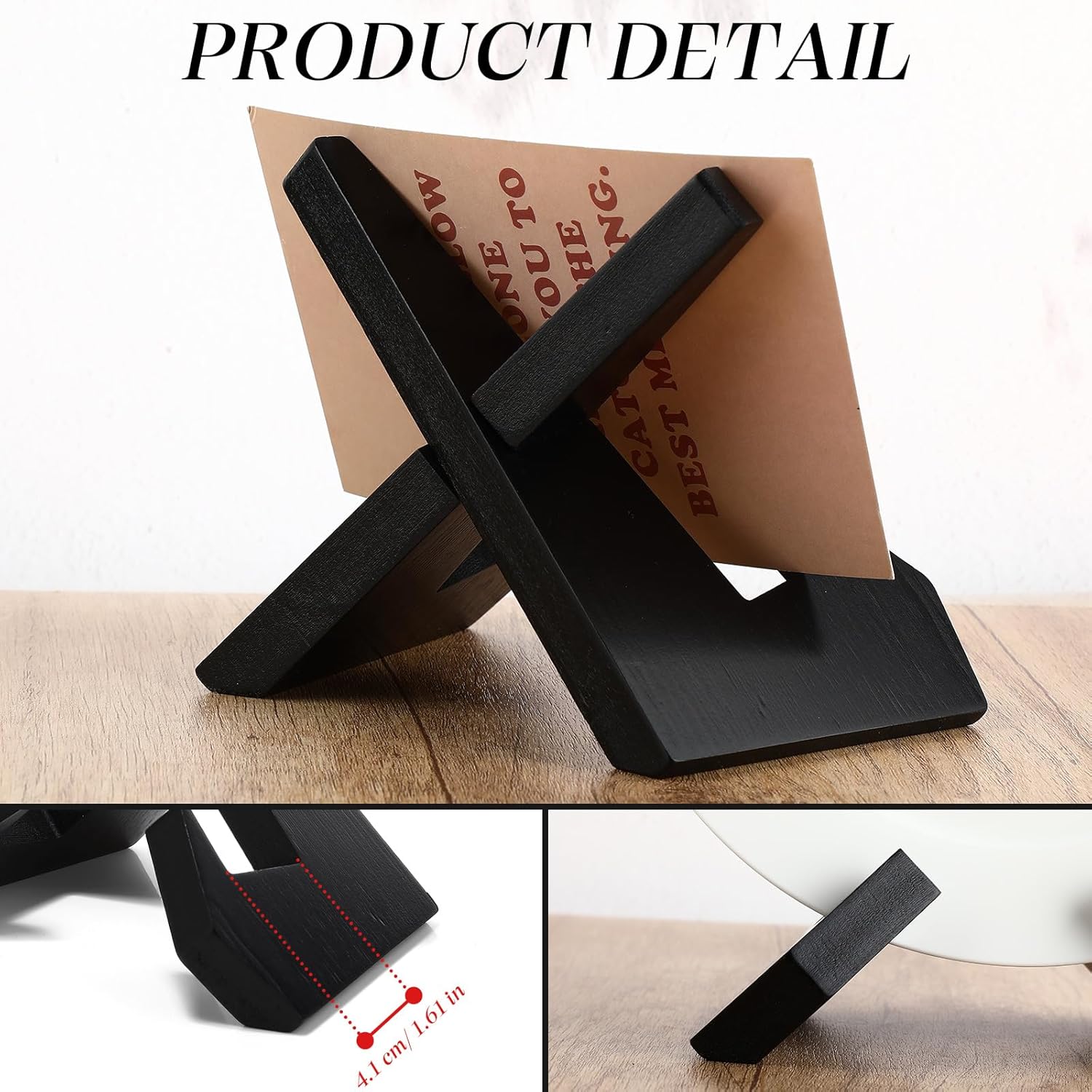6-Piece Wooden Cookbook Stand Black