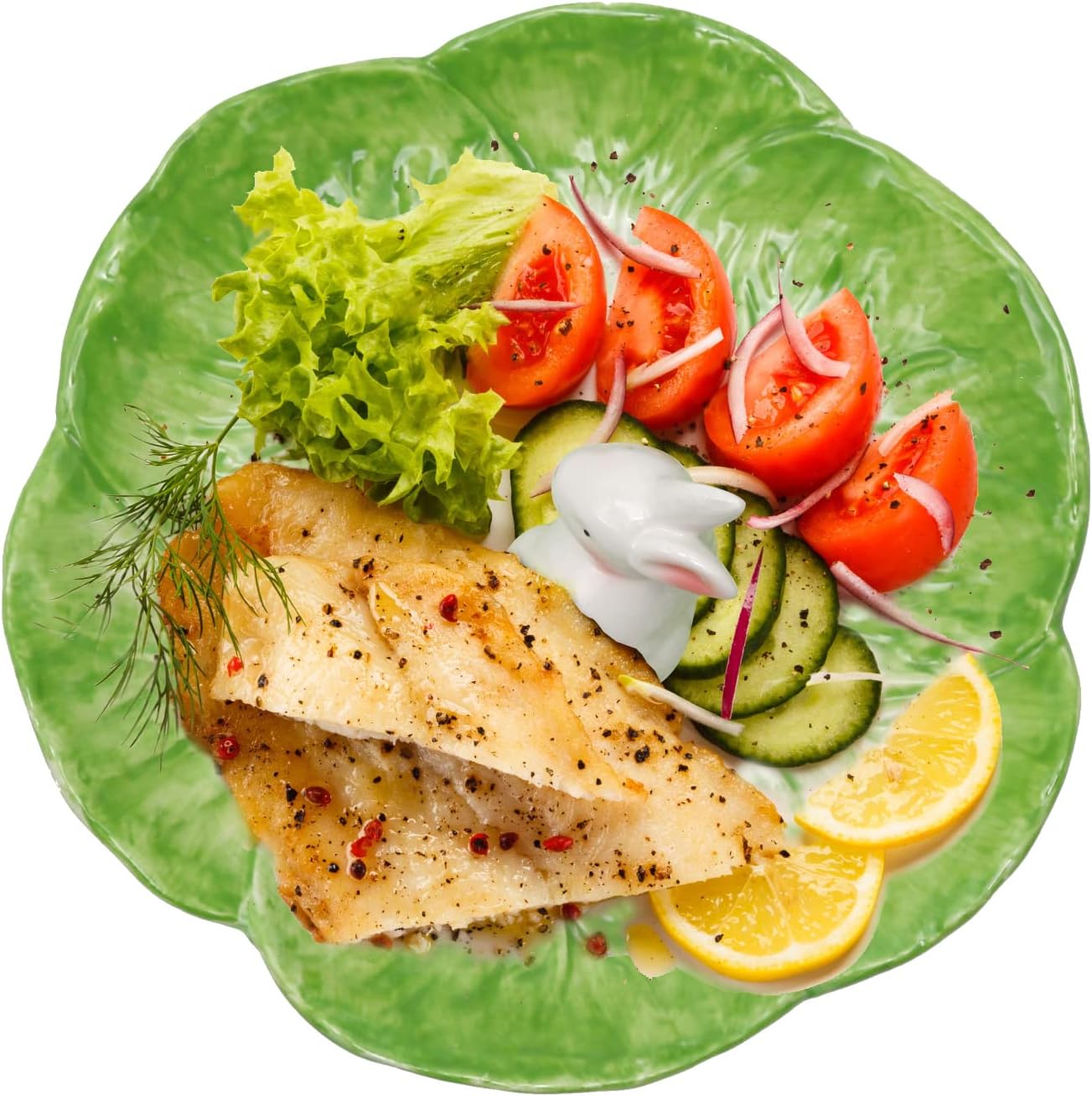 Green Cabbage Ceramic Dinner Plate with Rabbit