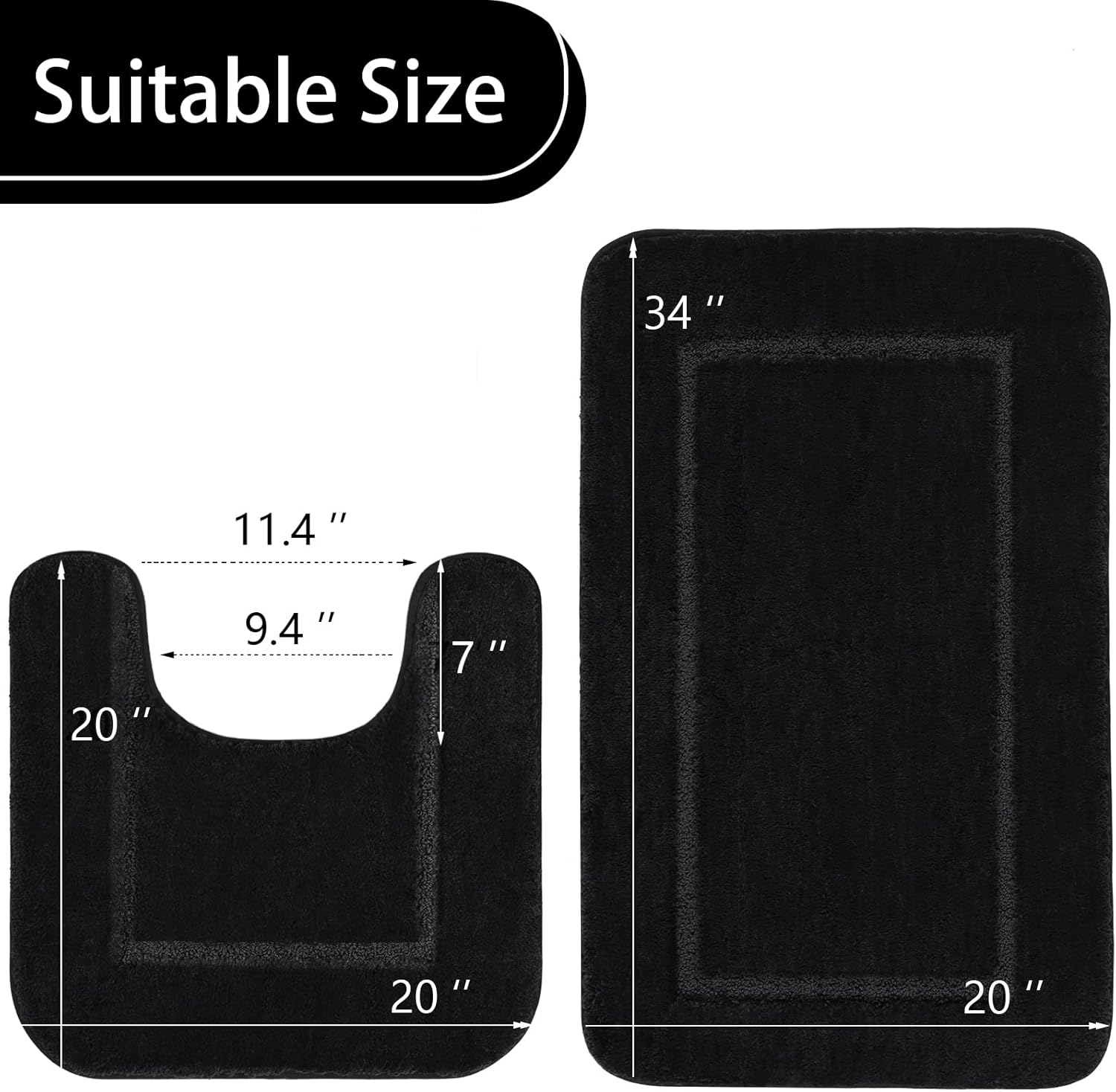 LOCHAS 2 Piece Bath Rug Set Black