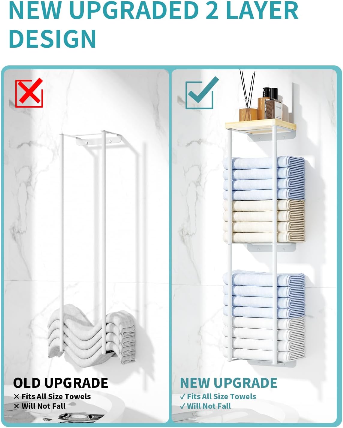 Anfeiden 2-Tier Wall Towel Organizer Durable Stylish