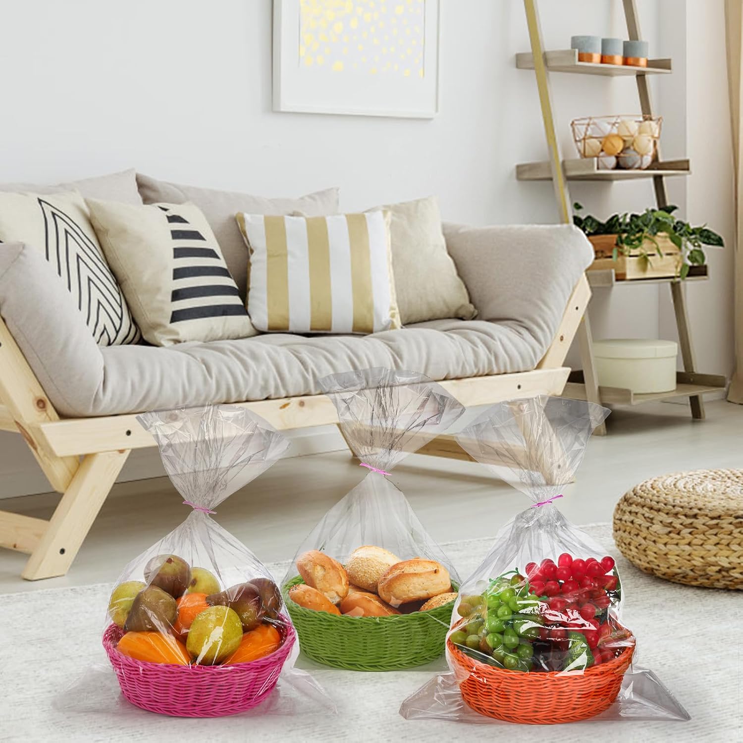4-Piece Rattan Woven Baskets for Fruit Storage Serving