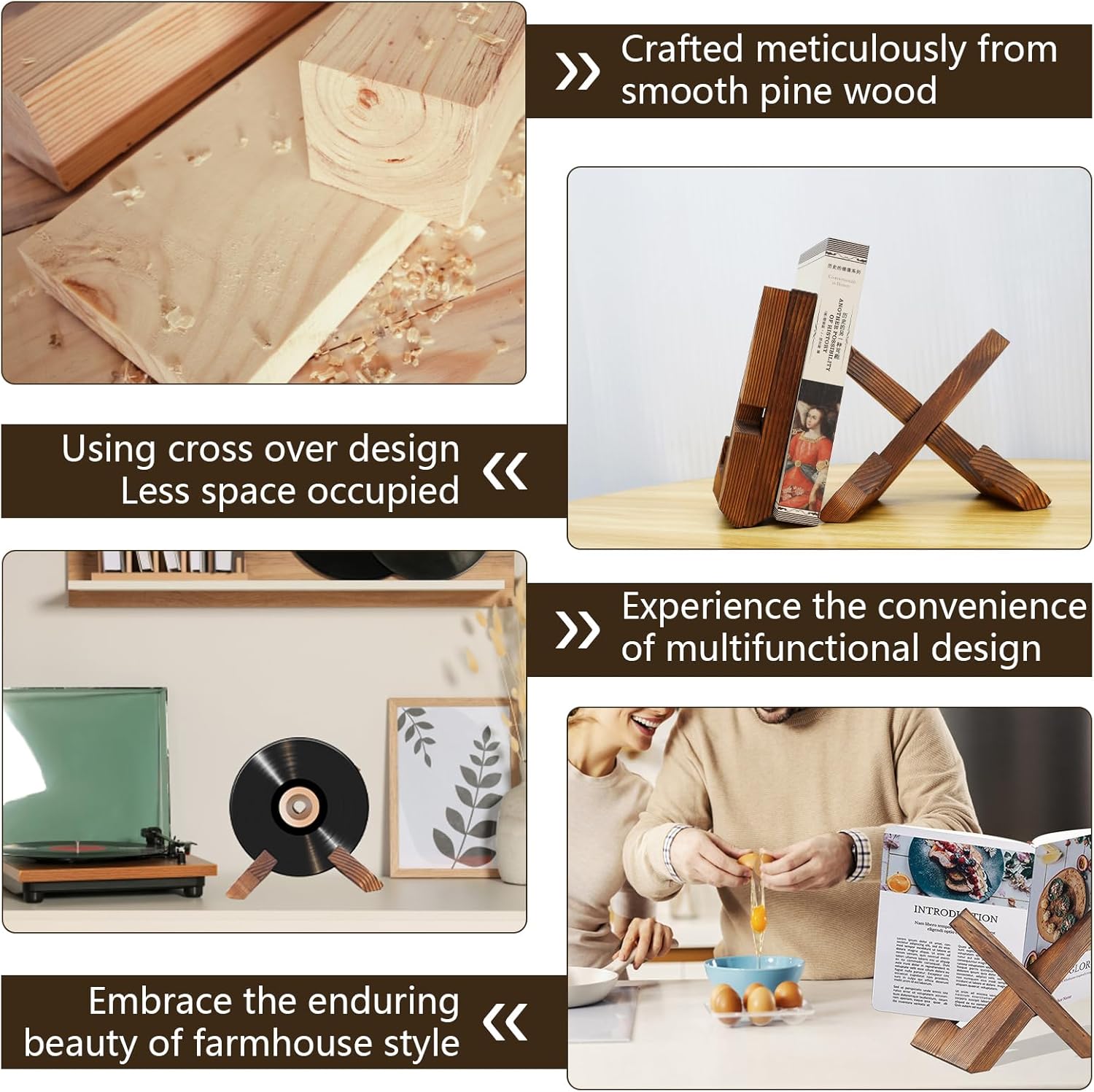 2Pcs Rustic Wooden Cookbook Stand with Detachable Design 1